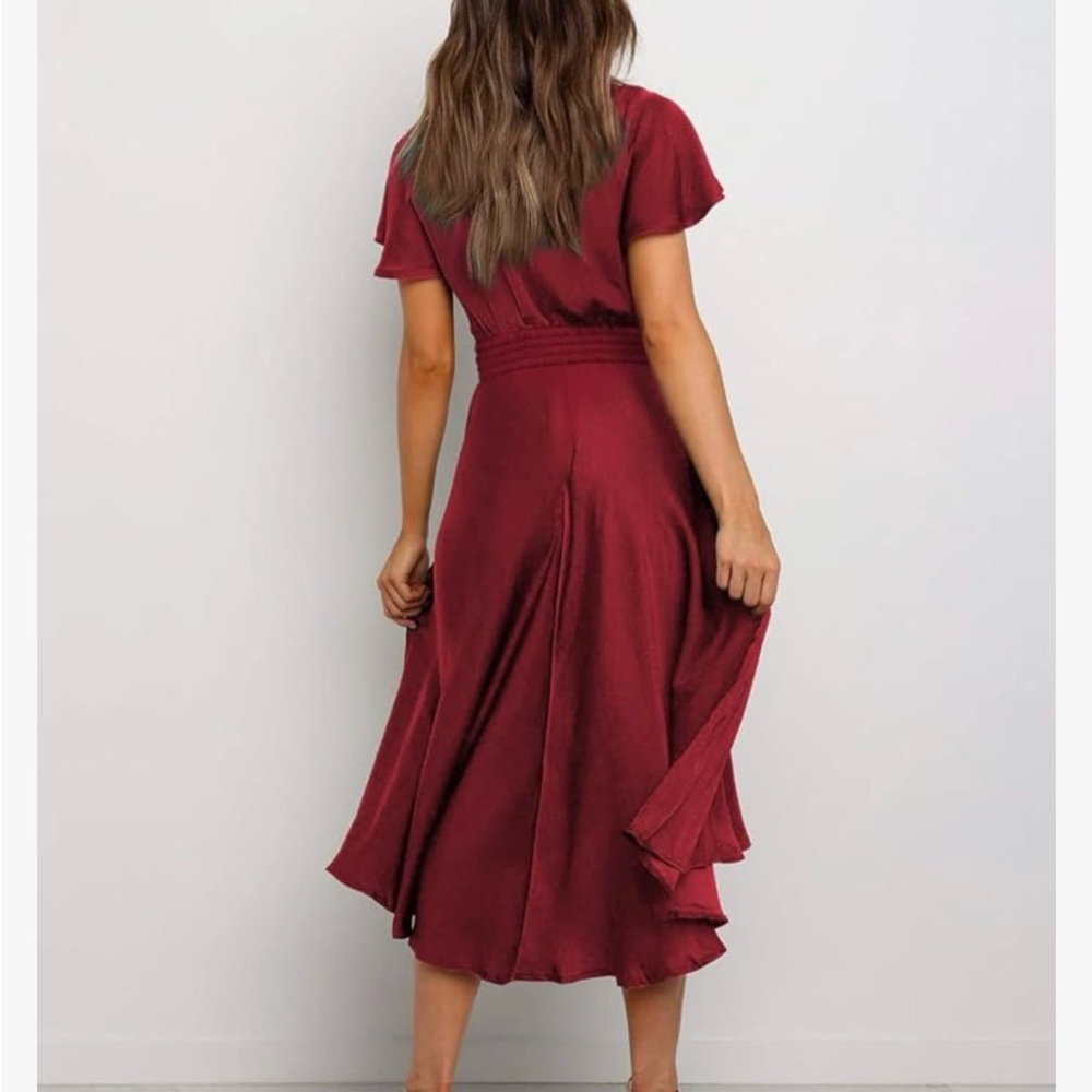 Elegant Burgundy Tie-Front Dress - Picture 2 of 6
